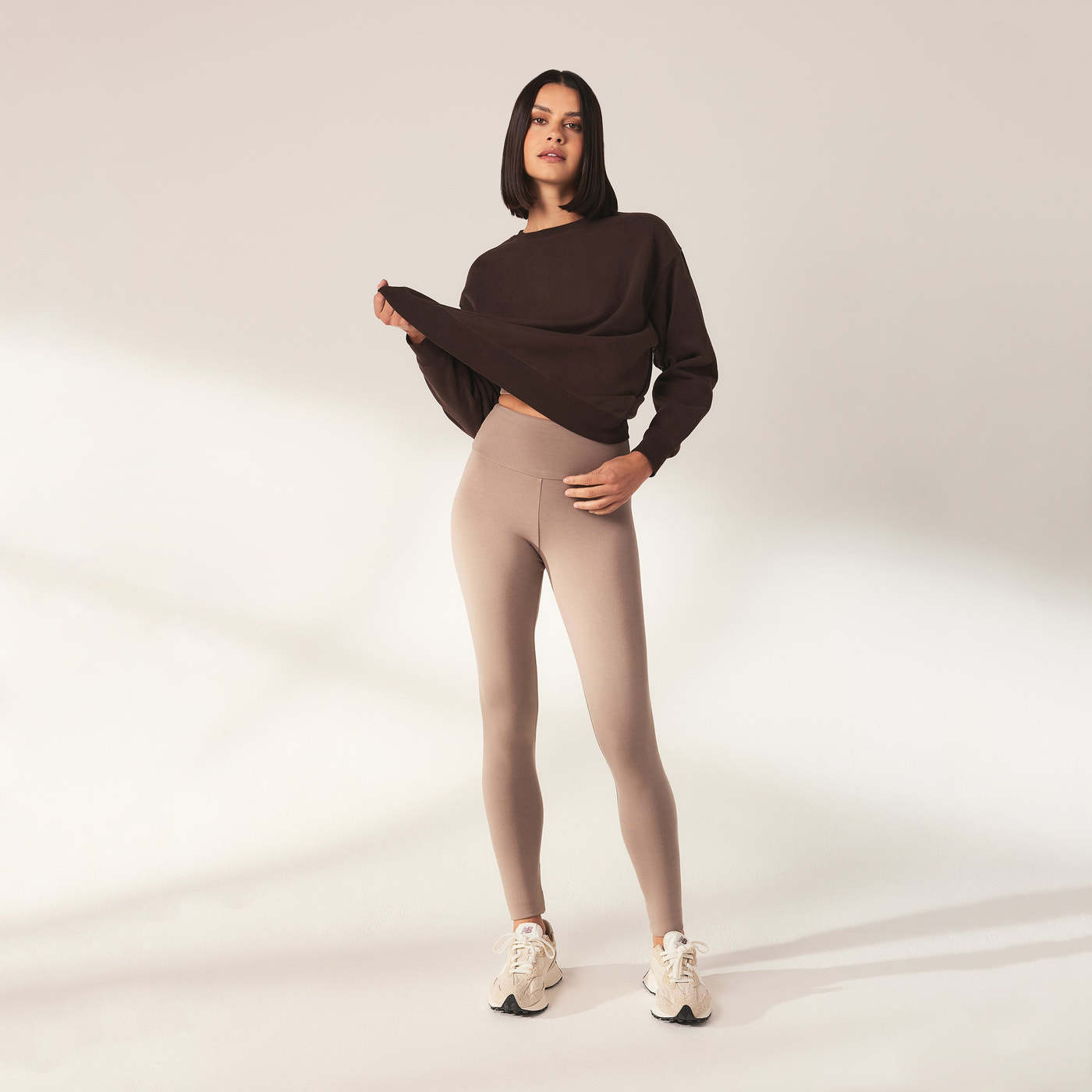 Curve Lightweight Everyday High Waisted Leggings - Stone