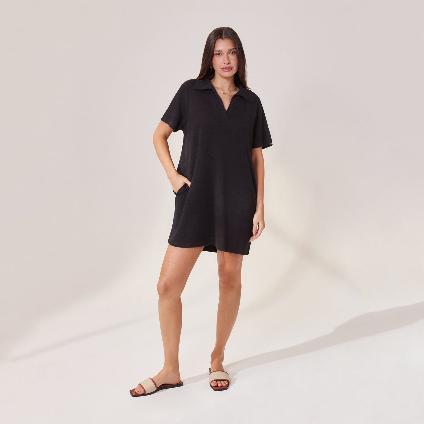 Lightweight Collared Knit Dress - Black Lightweight Collared Knit Dress - Black