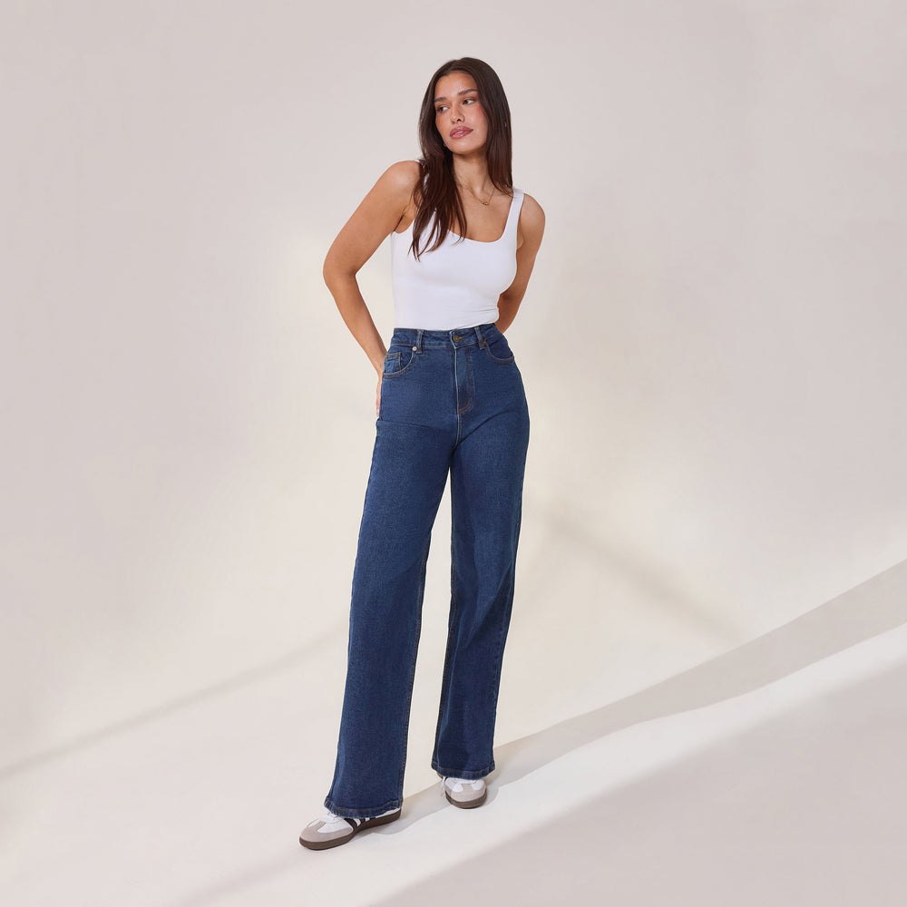 Wide Leg Jeans - Dark Blue