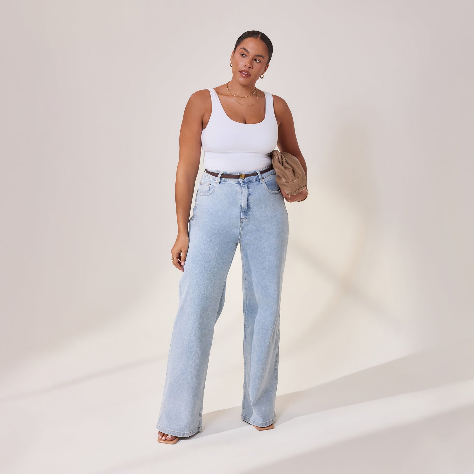 Curve Wide Leg Jeans - Light Bleach