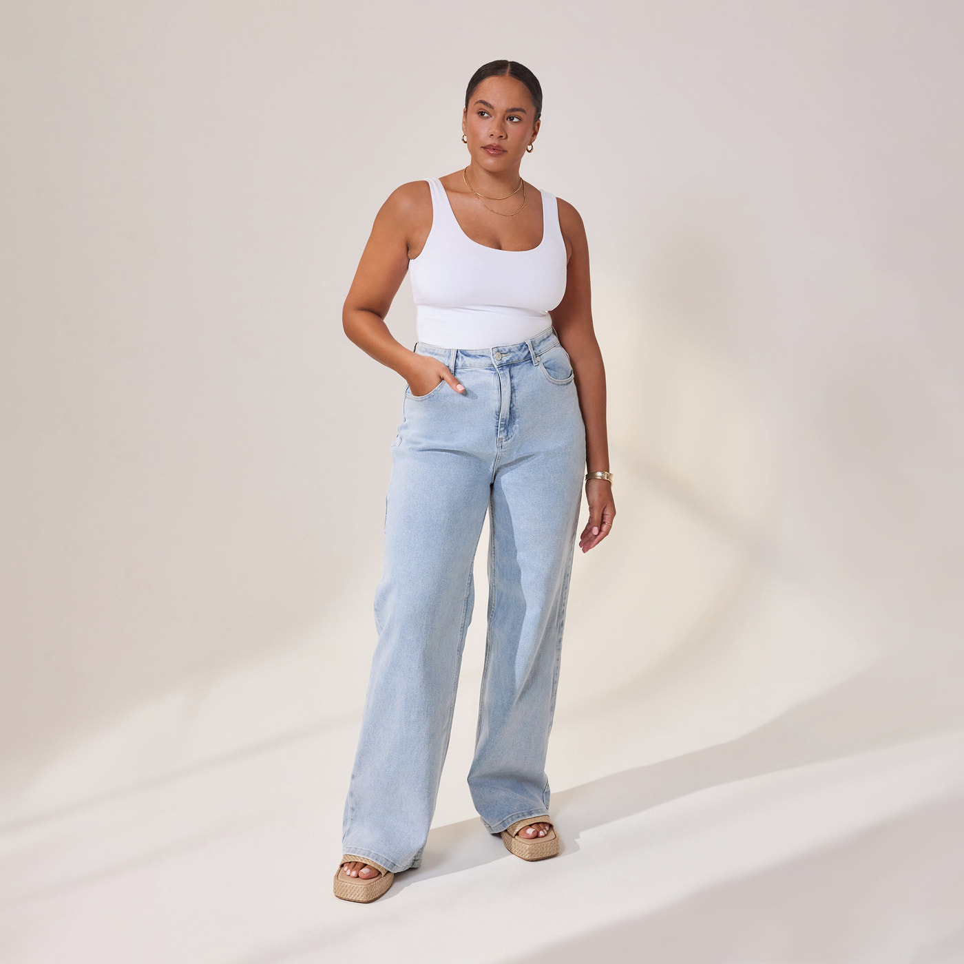 Curve Wide Leg Jeans - Light Bleach