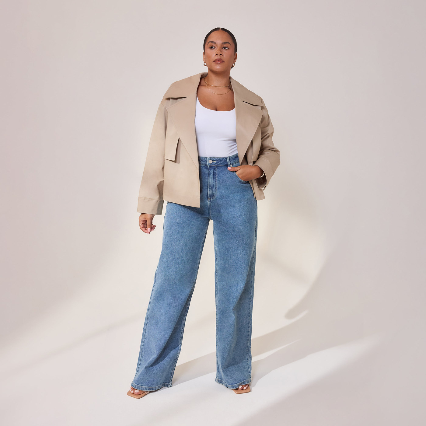 Curve Wide Leg Jeans - Mid Blue