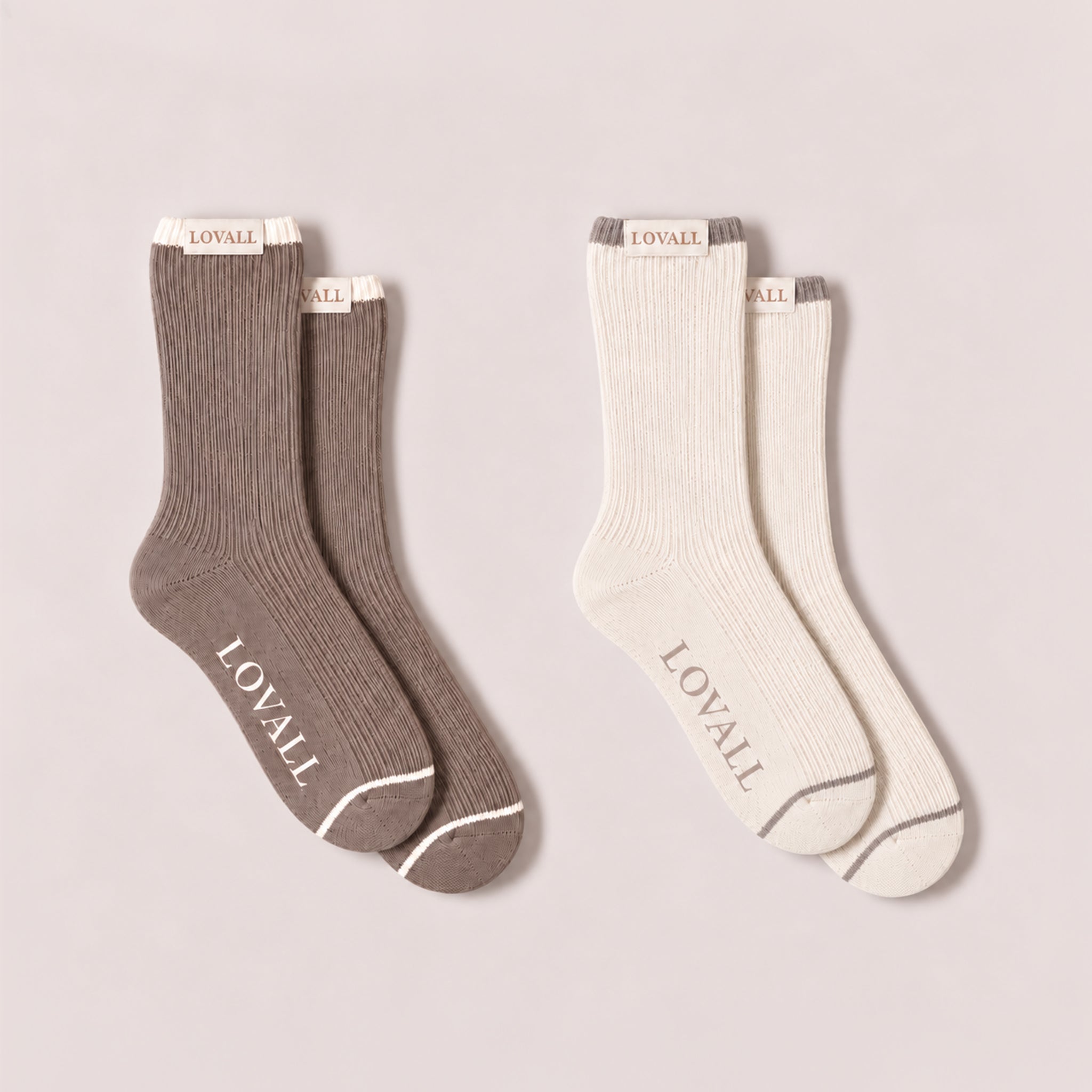 Knitted Rib Socks 2 Pack - Beige/Mocha