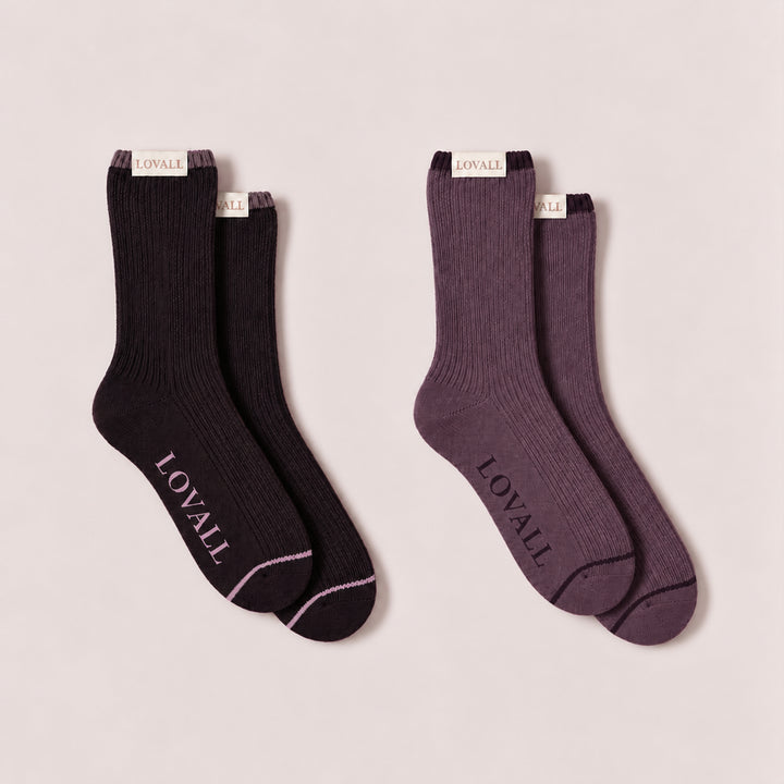 Knitted Rib Socks 2 Pack - Wine/Mauve