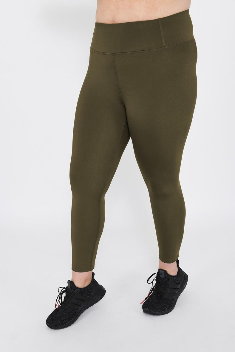 Curve Focus 7/8 High Waisted Sports Leggings--Olive Green