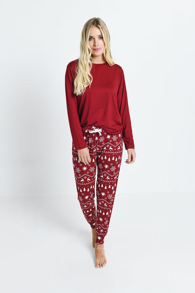 Soft Touch Pyjama Set--Burgundy Christmas Print