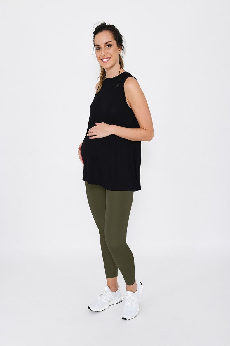 Maternity Focus 7/8 Sports Leggings--Olive Green