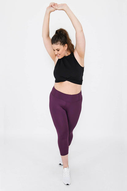 Curve Focus Cropped High Waisted Sports Leggings - Mulberry Plum