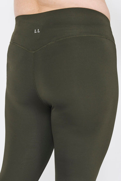 Curve Focus Cropped High Waisted Sports Leggings - Olive Green