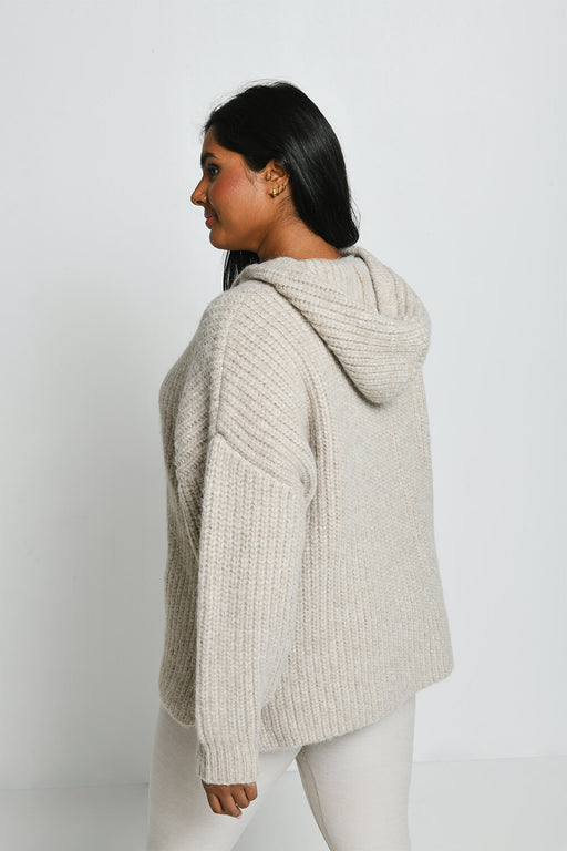 Curve Oversized Chunky Knit Hoodie--Beige