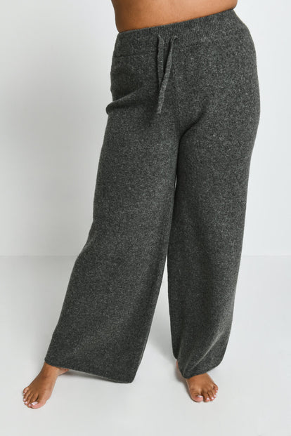 Curve Knit Wide Leg Lounge Trousers - Grey