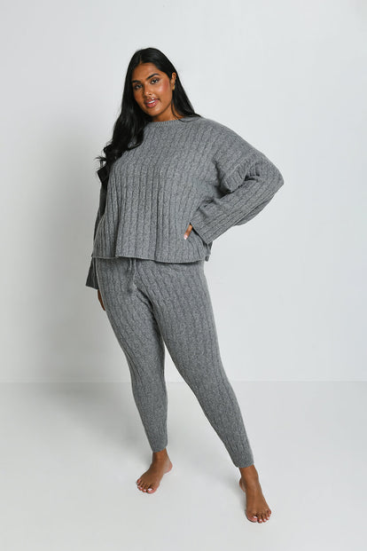 Plus Size Grey Cable Knit Joggers