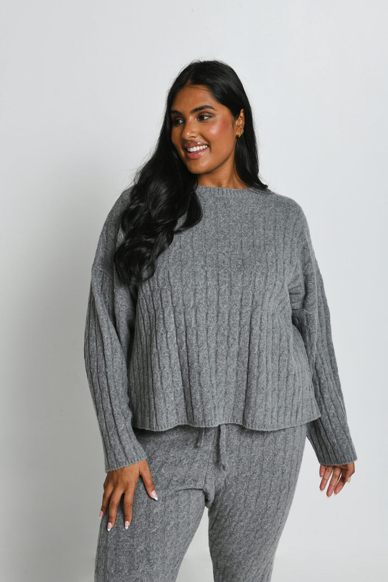 Curve Cable Knit Jumper--Grey