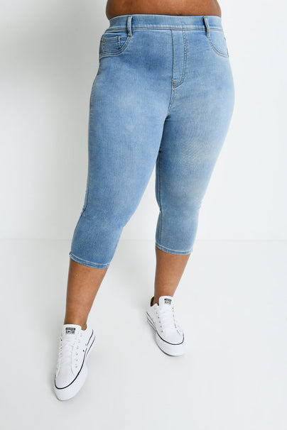 Bellella Ladies Printed Denim Jeggings Capri Fake Jeans Plus Size