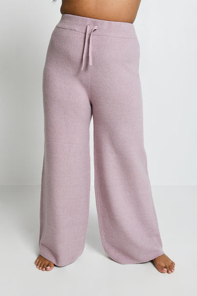Curve Knit Wide Leg Lounge Trousers--Pink