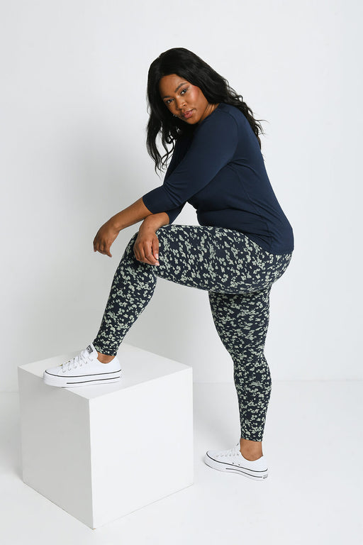 Curve Everyday High Waisted Leggings--Navy/Green Floral