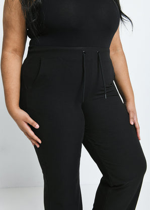 Curve Ribbed Wide Leg Trousers - Black
