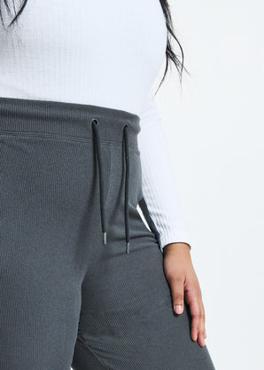 Curve Ribbed Wide Leg Trousers - Grey