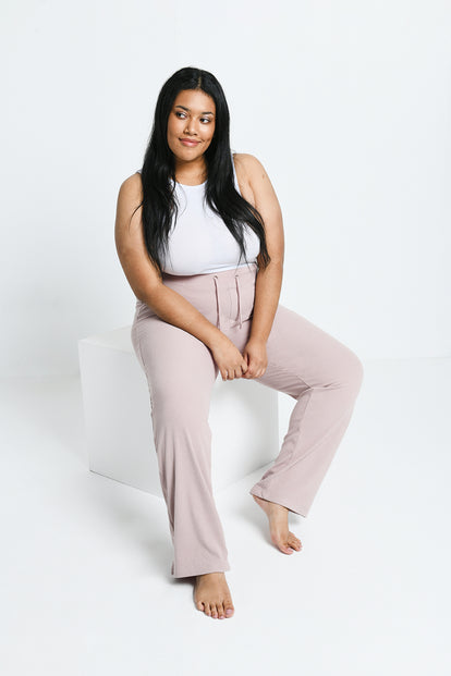 Curve Ribbed Wide Leg Trousers - Pink
