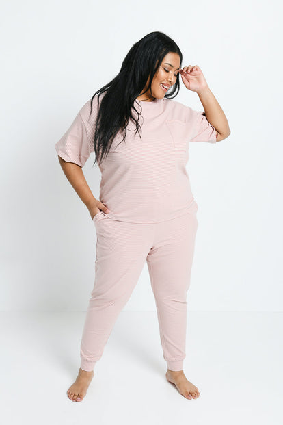 Curve Brushed Cotton Pyjama Set - Dusty Pink Striped