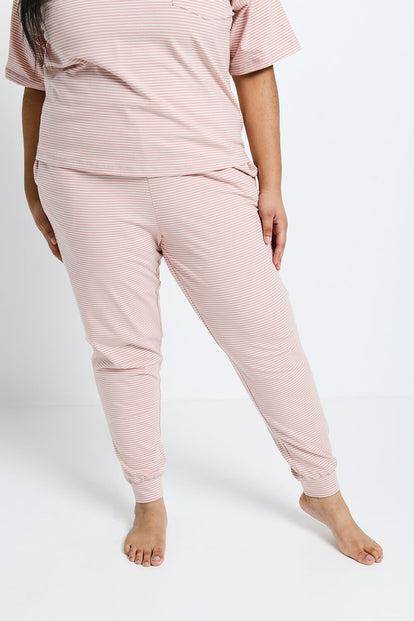 Plus Size Dusty Pink Striped Brushed Cotton Pyjama Set