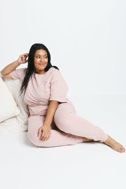 Curve Brushed Cotton Pyjama Set - Dusty Pink Striped