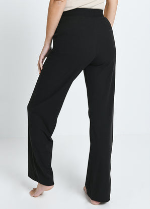 Ribbed Wide Leg Trousers - Black
