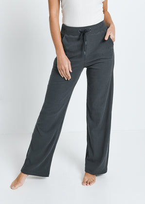 Ribbed Wide Leg Trousers - Grey