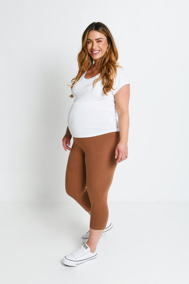 Maternity Everyday Cropped Leggings - Mocha Brown