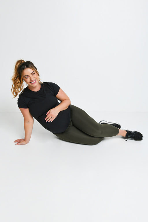 Maternity Focus Cropped Sports Leggings--Olive Green