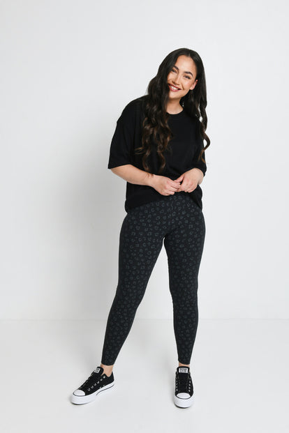 Thermal fleece leggings with an all-over print - rose