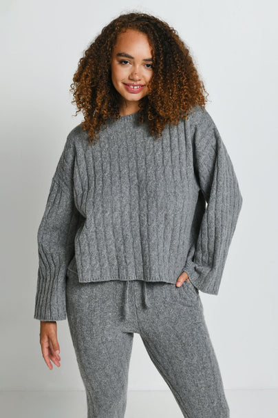 Cable Knit Hooded Sweater and Leggings Set