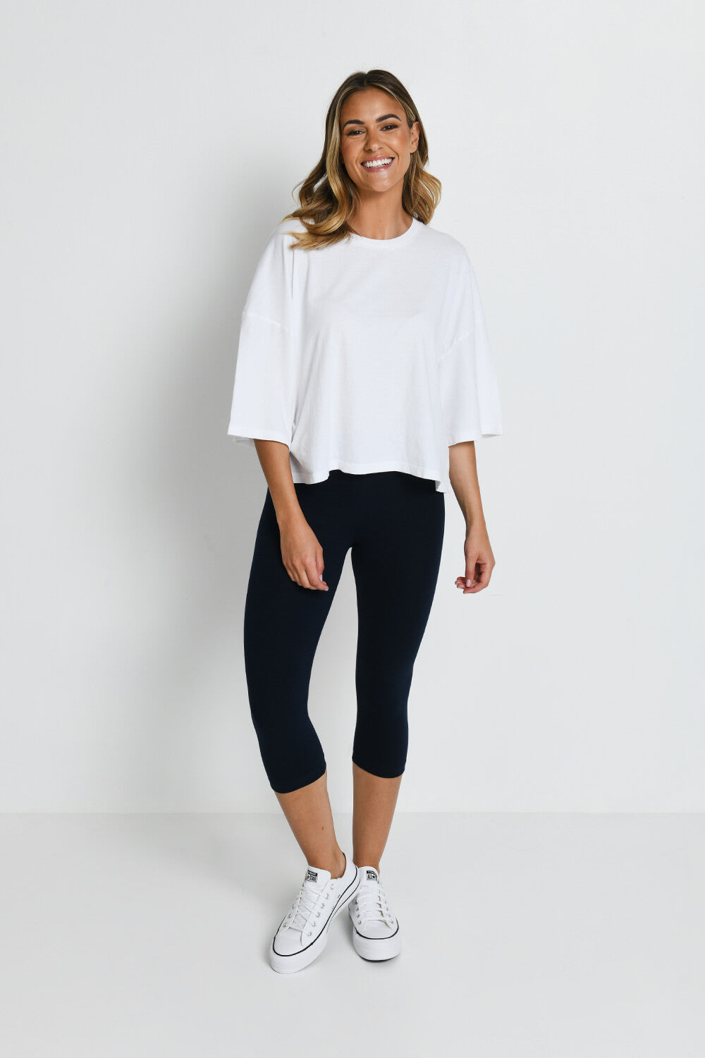 Ladies navy cropped leggings hotsell