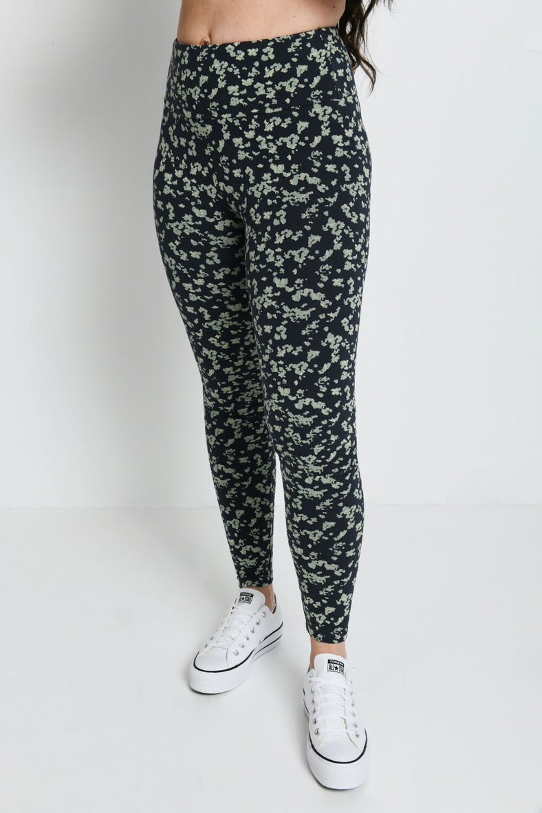 Everyday High Waisted Leggings--Navy/Green Floral