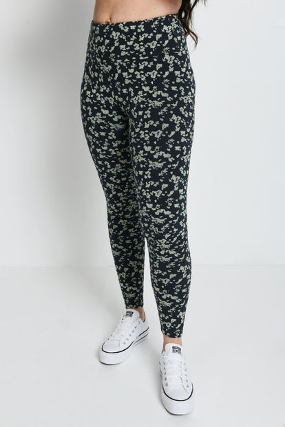 Everyday High Waisted Leggings - Navy/Green Floral