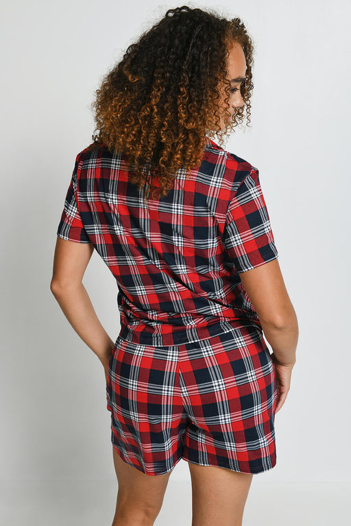 Soft Touch Button Up Short Pyjama Set--Navy & Red Check