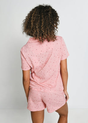 Pure Cotton Button Up Short Pyjama Set - Pink Dot