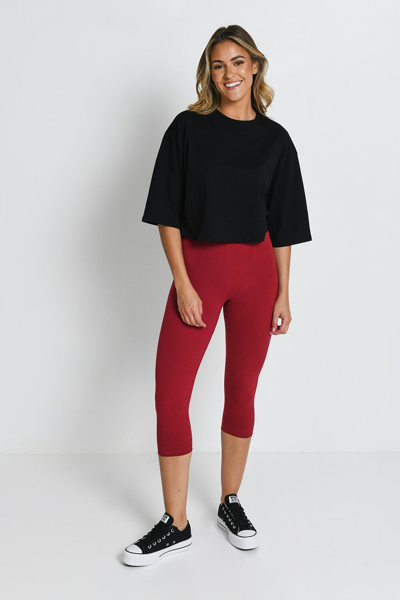 Everyday Cropped Leggings--Red Wine