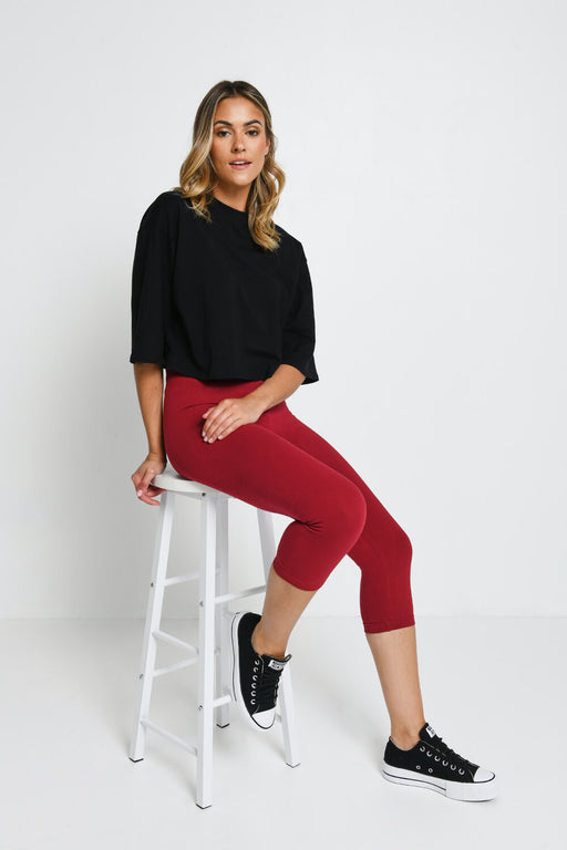 Everyday Cropped Leggings--Red Wine