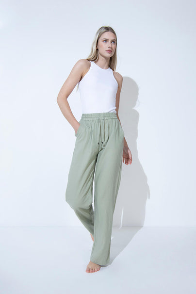 Everyday Linen Trousers--Sage Green